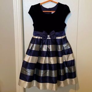 Jona Michelle Navy, Champagne & Dark Sparkly Striped Dress